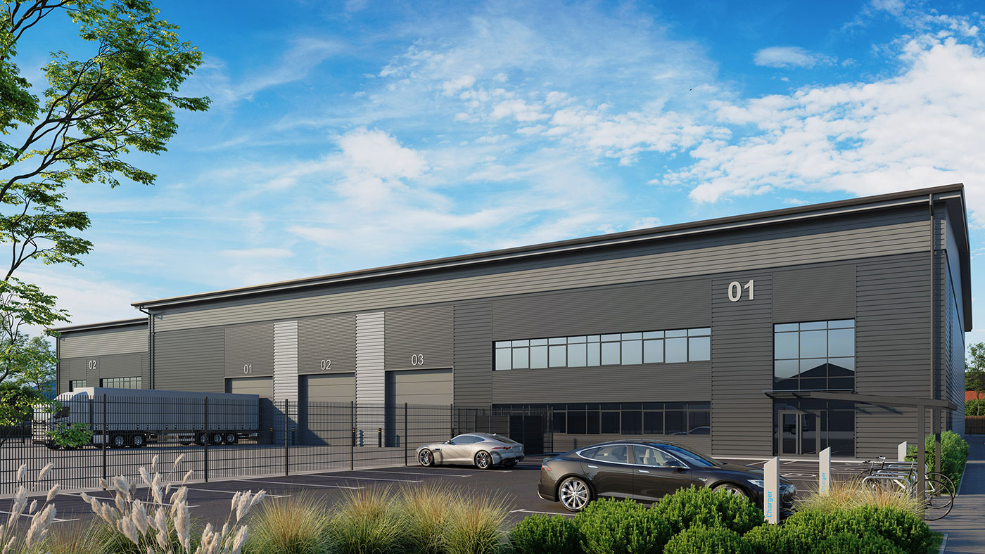 CGI of the Unit 1 frontage with level access loading doors